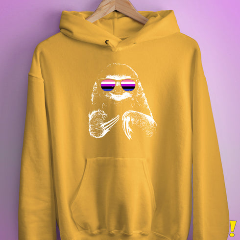 Pride Sloth Genderfluid Flag Sunglasses Hoodie - Mustard